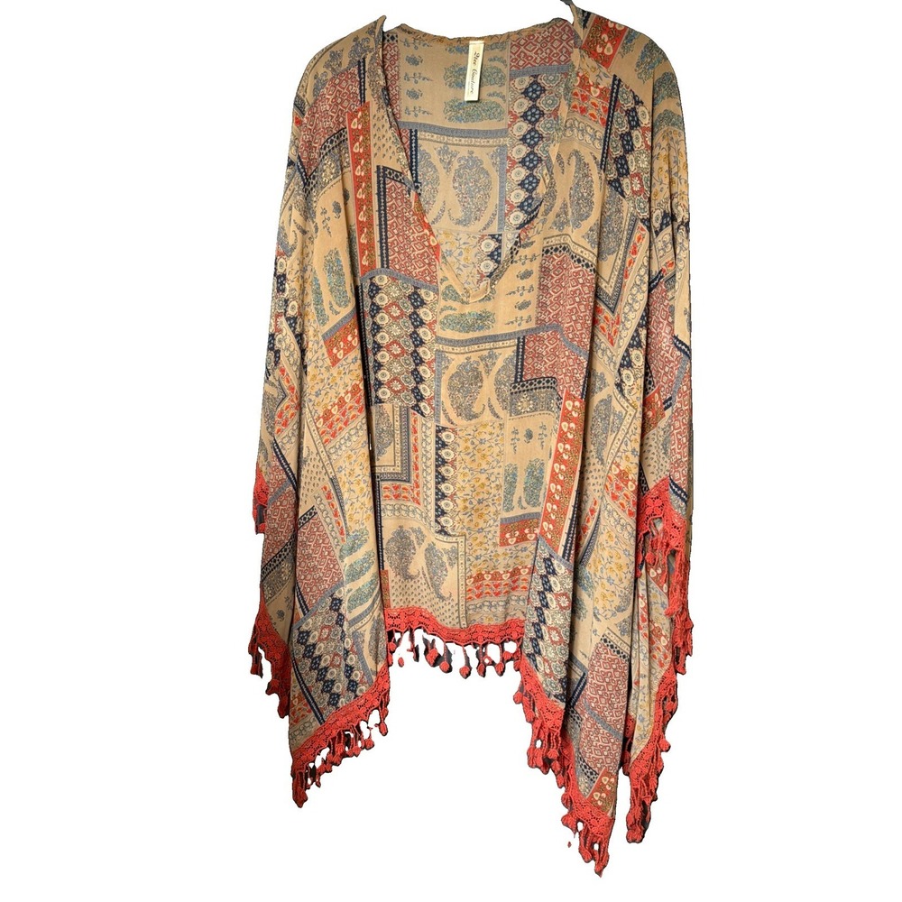 2Tee Couture Boho Festival patchwork paisley crochet tassel Large tunic USA